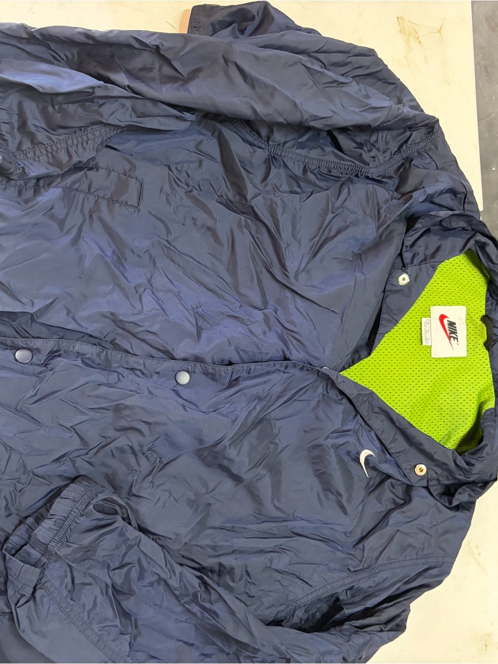 Nike Navy Windbreaker Jacket with Lime Green Mesh Lining